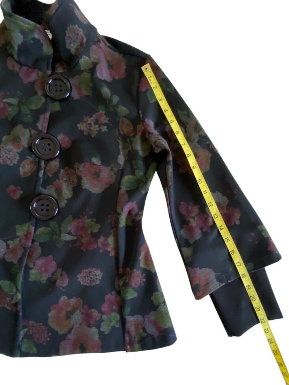 Zooni Made In Canada Statement Jacket Big Button Floral Art To Wear S/M Autumn - Picture 12 of 14